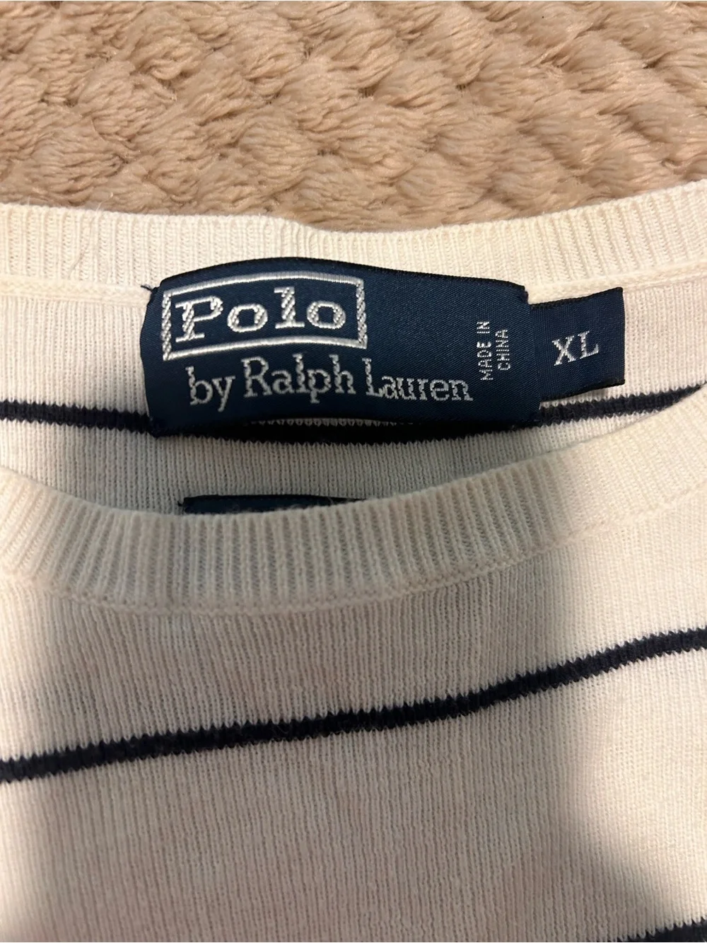 Polo by Ralph Lauren Cream Crewneck with Navy Stripe and Pony
